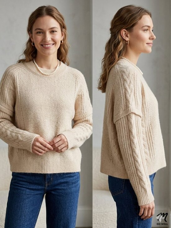 Madewell Sweaters - Madewell Cable Knit Beige Crewneck Boxy Pullover Alpaca Sweater Size Small NEW